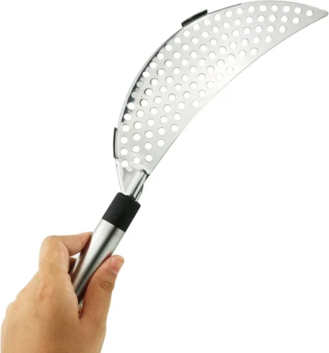 Vista 3 de Tegg Crescent - Colador de pasta de acero inoxidable para grasa, escurridor con mano para diferentes ollas, herramienta de cocina