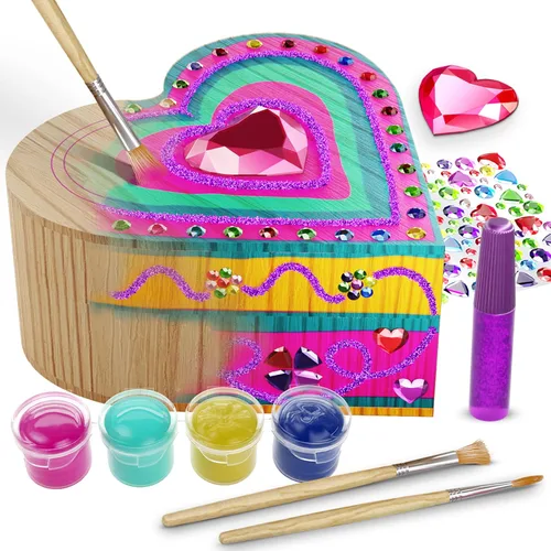 Pretty Me Pinta Tu Propia Caja del Tesoro de Madera en Forma de Corazón para Niños - Rellenos de Canasta - Kits de Arte para Niñas Pequeñas -