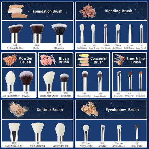 Vista 2 de Jessup Juego de 25 brochas de maquillaje profesional, base, polvo, corrector, sombra de ojos, difuminado, rubor, iluminador, brochas de cerdas