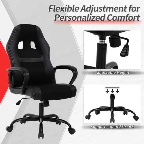 Vista 5 de Silla de oficina ergonómica para juegos, respaldo alto, silla de escritorio para computadora con soporte lumbar, silla ajustable de piel sintética