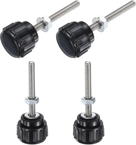 Vista 52 de Uxcell - 4 juegos de pomos moleteados con tornillos de pulgar, tuercas y arandelas, rosca macho métrica M3 x 30 mm, 14 mm de plástico, cabeza de 304