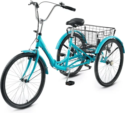 VIRIBUS Triciclo plegable para adultos, triciclo plegable de 7 velocidades para adultos con cesta con ruedas extraíble, bicicletas plegables de 3