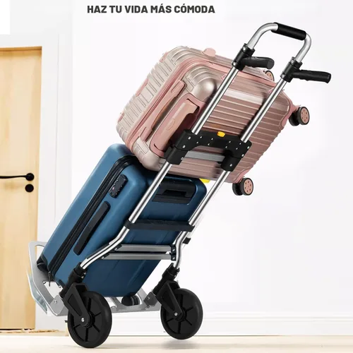 Vista 7 de Carrito de mano plegable de 330 libras de capacidad, carrito de aluminio portátil con mango telescópico y ruedas de goma para moverse, compras