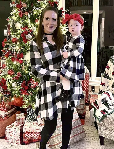 Vista 5 de FANCYINN - Vestido de manga larga diseño de túnica a cuadros, estilo casual, para mujer