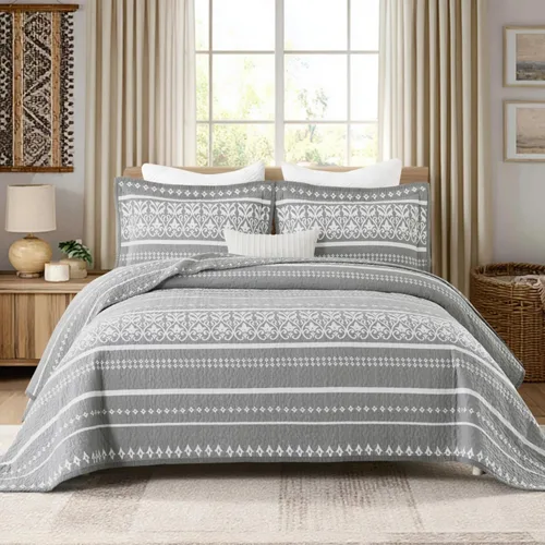 Juego de Ropa de Cama Boho Tamaño Queen - 100% Algodón Gris, Colcha Bohemia Ligera Tamaño Queen, Juego de Edredón de Cama Queen, Funda de Edredón de