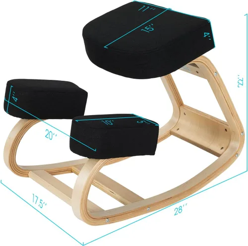 Vista 2 de Giantex Silla arrodillada, silla de postura de madera, carga máxima de 330 libras, mecedora con cojín suave, alivio natural para dolor de espalda