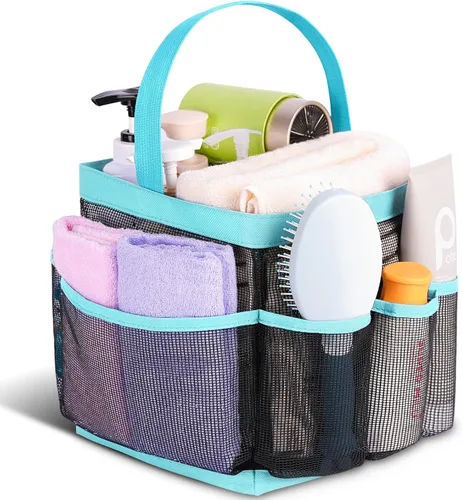 Vista 12 de Eudele – Neceser de malla para ducha portátil para artículos básicos de dormitorio universitario, bolsa de ducha grande con 8 bolsillos para playa