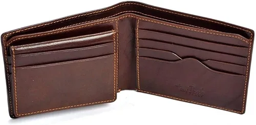 Tony Perotti Cartera de cuero italiano para hombre, delgada, plegable, con ventana para identificación, ranuras para tarjetas, bolsillos para