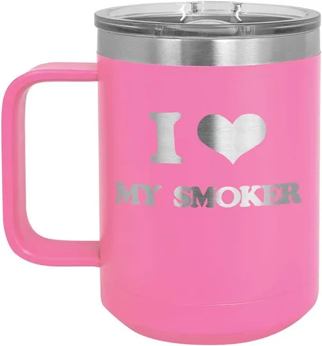 Vista 9 de I Love My Smoker BLACK 15 oz Coffee Cup w/Slide Top Lid Insulated Travel Coffee Mug BBQ & Grilling Gift Idea For Men Who Have Everything, Dad &