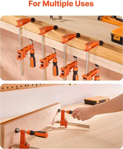 Vista 6 de VEVOR Abrazaderas de barra para carpintería, paquete de 2 abrazaderas de 6 pulgadas y 2 paquetes de 12 pulgadas, abrazadera F bloqueable con límite