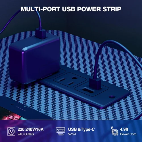 Vista 5 de Acrolix Escritorio para juegos en forma de L de 40 pulgadas, escritorio esquinero para computadora con tomas de corriente, estantes reversibles