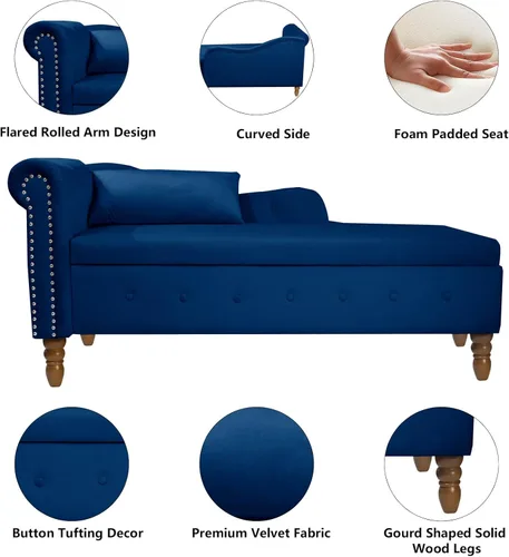 Vista 62 de Aoowow Banco de almacenamiento de terciopelo para dormitorio, extremo de la cama, sofá con brazo enrollado, tumbona para interiores con Gris