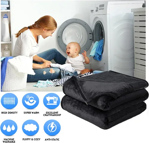 Vista 2 de Manta suave tamaño King cálida y mullida de microfelpa ligera de forro polar térmico para sofá y cama, 90 x 108 pulgadas, color negro