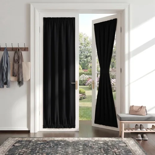 Vista 35 de PONY DANCE Panel de puerta lateral para oscurecer la habitación, cortina de puerta corrediza francesa con aislamiento térmico para privacidad