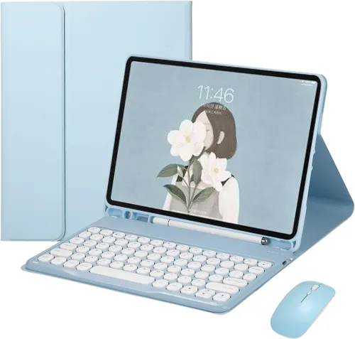 Vista 9 de HENGHUI Ratón de teclado para Galaxy Tab S6 Lite de 10.4 pulgadas 2024/2022/2020 Funda de teclado con mouse, bonita funda de teclado de color BT