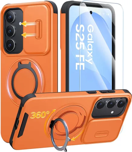Vista 34 de JAME Funda para Samsung Galaxy A17/A16 5G, soporte de anillo, cubierta de cámara deslizante, 2 protectores de pantalla, protección de doble capa a