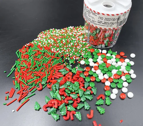 Vista 2 de Polvo de Navidad Perla de Azúcar Verde Rojo 120g/ 4.2oz para hornear Árbol de Navidad de 4 celdas comestible, decoración de pastel, toppers