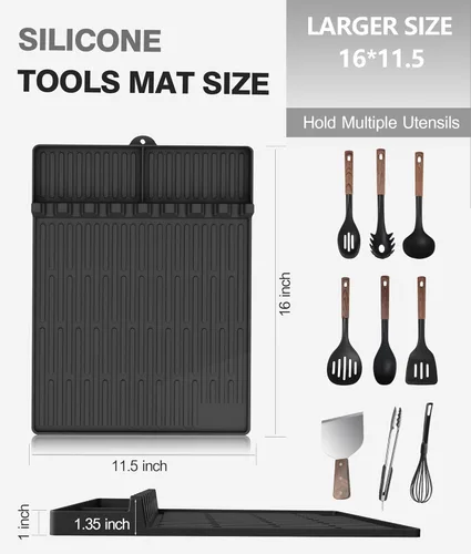 Vista 3 de Alfombrilla de Herramientas de Plancha de Silicona para Blackstone - Alfombrilla Grande de Espátula de Silicona con Almohadilla Antigoteo