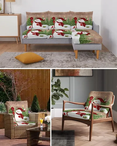 Vista 6 de Fundas de cojín para sofá con diseño de muñeco de nieve de Navidad, funda elástica para sofá con parte inferior elástica, diseño de árbol