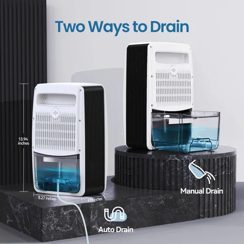 Vista 7 de Deshumidificador para baño con manguera de drenaje, deshumidificadores de 95 onzas para el hogar, dormitorio, sótano y caravana, apagado automático
