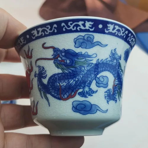 Vista 5 de Gaiwan - Juego de té de porcelana con diseño de panoya chino (4.7 fl oz, diseño de dragón y fénix)