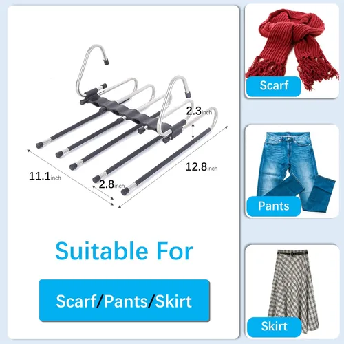 Vista 6 de Perchas mágicas para pantalones que ahorran espacio, paquete de 2 para armario, múltiples capas, multifuncional, organizador para pantalones