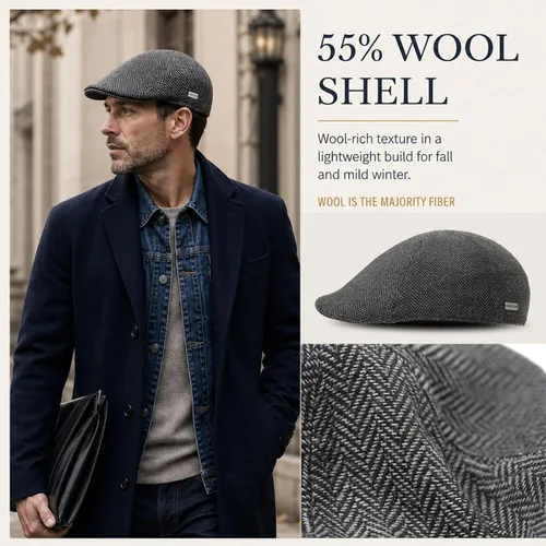 Vista 3 de TOP-EX Gorra plana de 55% lana de 6 paneles para cabezas más grandes espiguilla gris