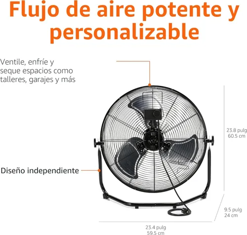 Vista 3 de Yaxa Basics Ventilador industrial de alta velocidad de 20 pulgadas, ventilador de piso, con 3 velocidades, cabezal inclinable, cumple