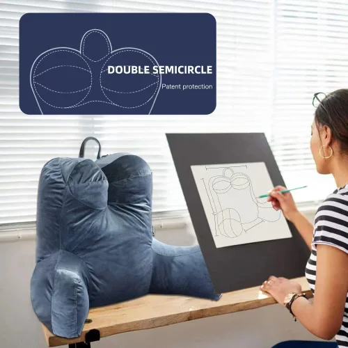 Vista 7 de Neustern Double Semicircle Design backrest Reading Pillow for Sitting in Bed-Large Adult Backrest Lounge Cushion with Arms, Side Pocket and Back