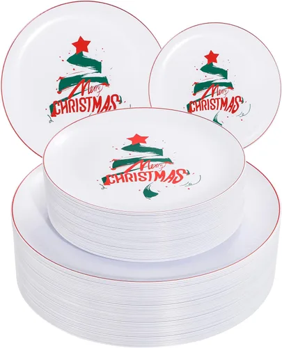 Vista 10 de NOCCUR 200 platos de plástico azul marino para 100 invitados, incluye 100 platos desechables de postre de 10 pulgadas, 100 platos desechables