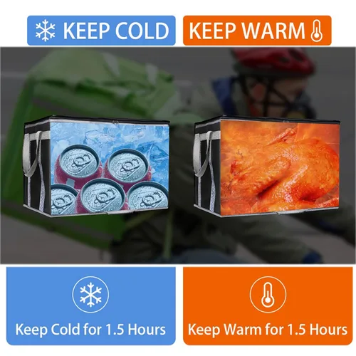 Vista 2 de Bolsas aisladas reutilizables para alimentos para entrega de alimentos, bolsas aisladas para entrega de pizza de viaje, bolsa térmica plegable