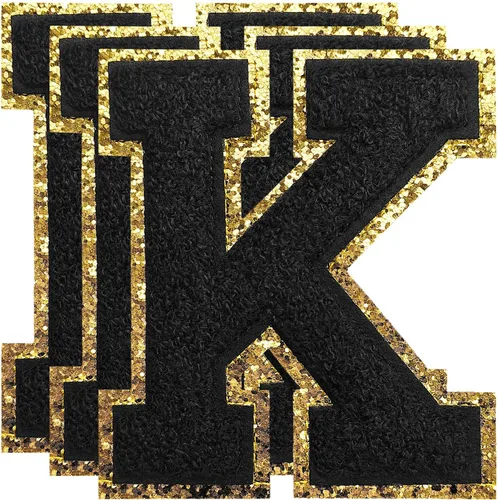 Vista 93 de 3 parches de letras de felpilla negra, parches de letras termo-adhesivas de 4-1/2", parches universitarios para ropa, S