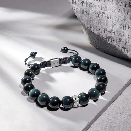 Vista 3 de Hawk's Eye Charoite Beaded Bracelet for Men Sterling Silver Charm Adjustable Drawstring 10mm Natural Gemstones Gift for Men, 6.3''-7.1