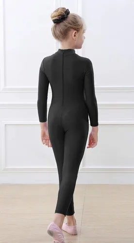 Vista 4 de YgneeDom Unitardos de elastano de una pieza para niños y niñas, unitardo de manga larga, cuello alto, traje de cuerpo completo, leotardo de baile