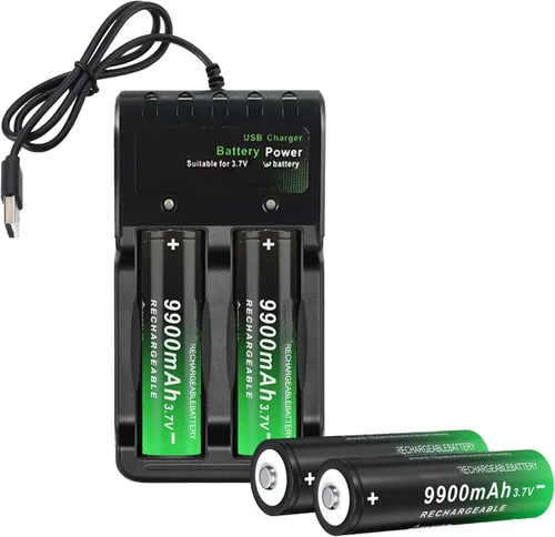 Vista 8 de Botón de batería recargable de 2 piezas con cargador de batería USB de 2 bahías 3.7V para altavoz, cámara, radios