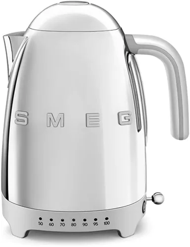 SMEG 7-Cup Variable Temperature Electric Kettle - Retro Style Aesthetic with Advanced Technology - Stainless Steel, 1400W, 120V, 360° Swivel Base,