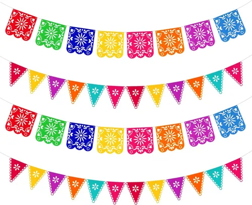 Qpout 4 pancartas coloridas de papel picado mexicano, decoraciones de fiesta, cinco de mayo, día de muertos, material de fieltro, forma de corredor,