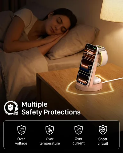 Vista 8 de Estación de carga 3 en 1 para iPhone, cargador inalámbrico para iPhone 17 16e 16 15 14 13 12 11 X Pro Max y Apple Watch - Estación de carga