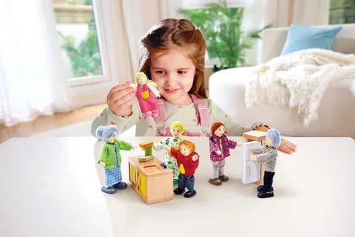 Vista 4 de Hape Juego familiar de muñecas caucasianas para casa de muñecas para niños