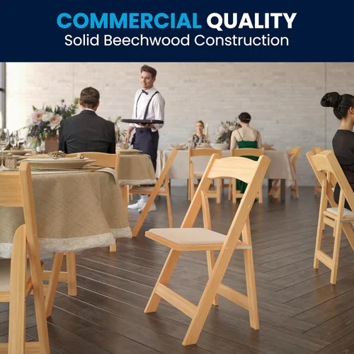 Vista 118 de HERCULES™ silla plegable de madera blanca, con asiento acolchado, Vinilo, Mahogany