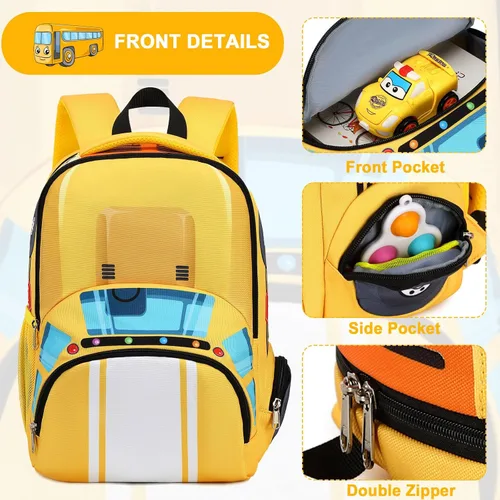 Vista 3 de LEDAOU Mochila escolar para niños y niñas con correa para el pecho, Autobús Amarillo, Mochilas Daypack