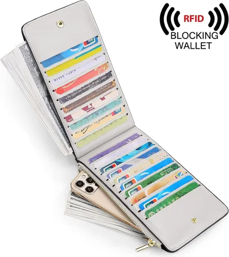 Vista 2 de YALUXE Women's Wallet RFID Blocking with 20 Card Slots Cash Holder Zipper Pocket for Phone PU Leather