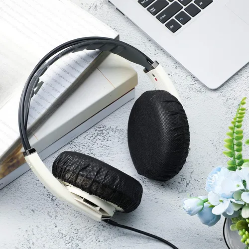 Vista 5 de BBTO 100 piezas de fundas desechables para auriculares, fundas elásticas sanitarias no tejidas para auriculares con ajuste para la mayoría de Negro