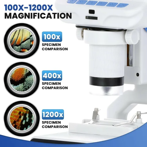 Vista 2 de AmScope - Microscopio digital de color LCD portátil de 1080P HD premium de 4.3 pulgadas con iluminación dual LED - DM140