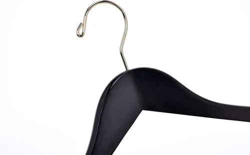 Vista 5 de Perchas de madera de calidad para faldas con clips, paquete de 10 perchas lisas de madera maciza para pantalones con clips de metal ajustables