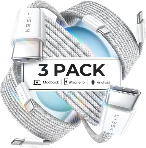 Vista 11 de LISEN Cable USB C, paquete de 5 cables USBC a USBC [0.5 pies] para iPhone 17 16e 15 Pro Max, cable de carga rápida de 60 W C a C para Galaxy Negro