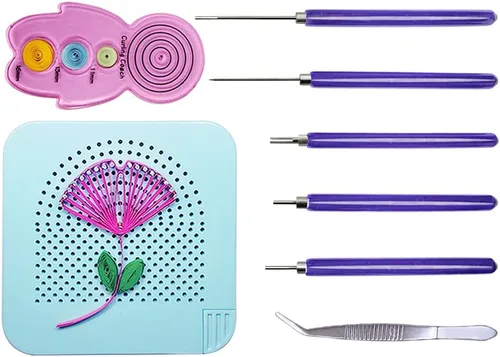 8 piezas, kits de quilling, herramientas de relleno de papel, tabla de tejer de quilling, agujas de quilling, entrenador de curling de quilling, Azul