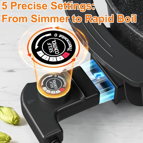 Vista 4 de Stariver Olla eléctrica de 6 litros con divisor - Fondue de doble sabor y olla Shabu Shabu, 1360 W con control de 5 temperaturas, antiadherente