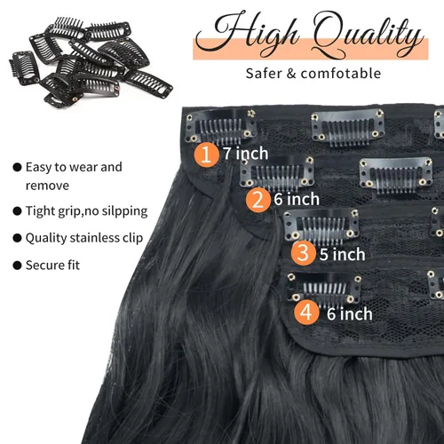 Vista 6 de Extensiones de cabello largo ondulado y rizado con clip, extensiones de cabello sintético para mujer, 20 pulgadas, 4