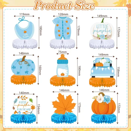 Vista 2 de Dianelhall 9 piezas de centros de mesa de Acción de Gracias con forma de panal de abeja, decoración de mesa de fiesta de calabaza, para otoño Azul